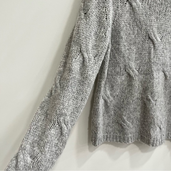 360 Sweater gray cable knit alpaca wool blend mock neck sweater size medium - Picture 4 of 7